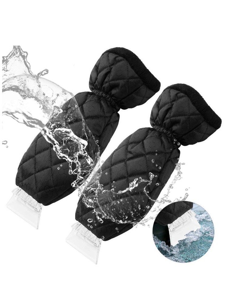 2-Pack Elastic Wristband Windscreen Ice Scraper Mitts Waterproof - Black