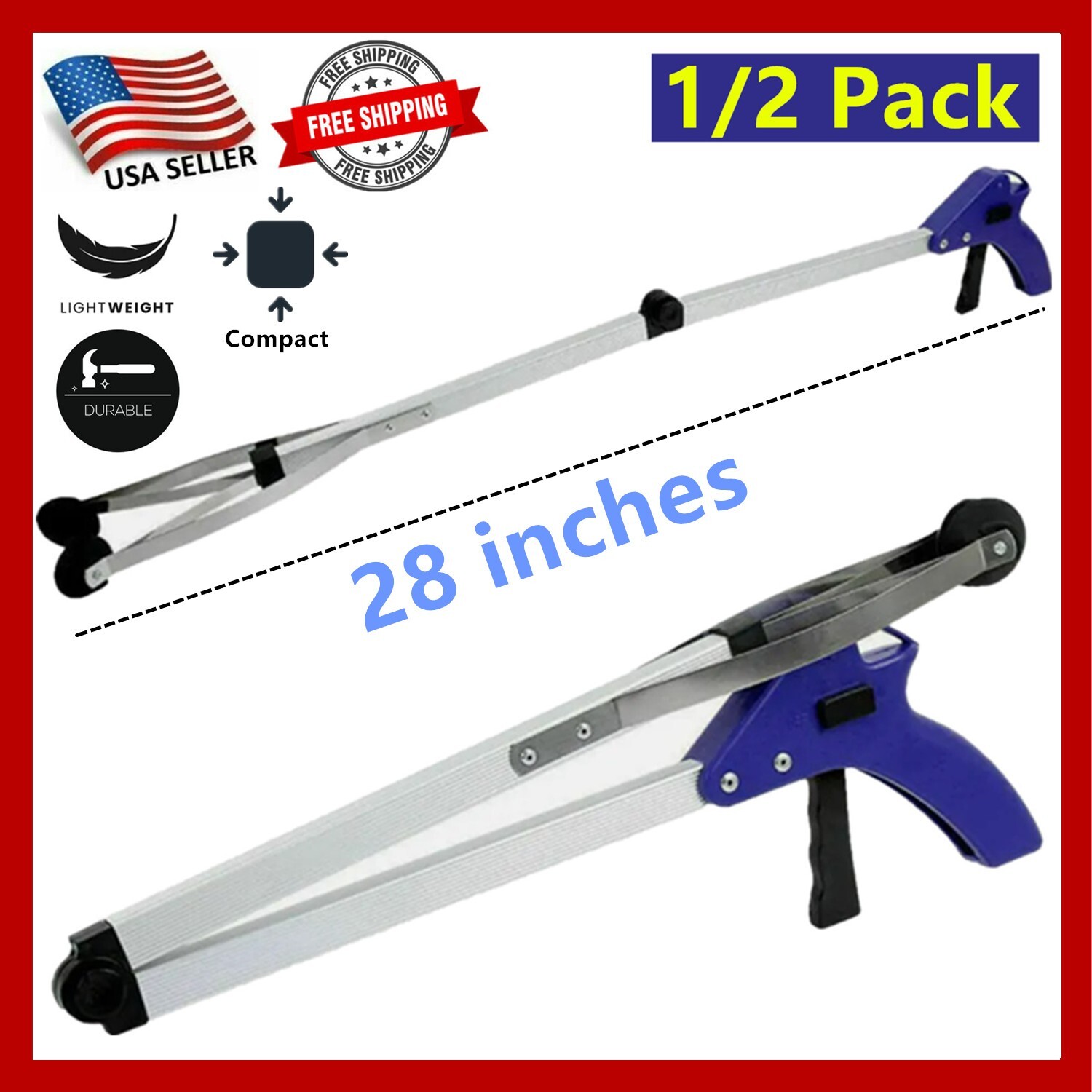 Foldable Pick Up Tool Grabber Reacher Stick Reaching Grab Extend Reach 28" inch