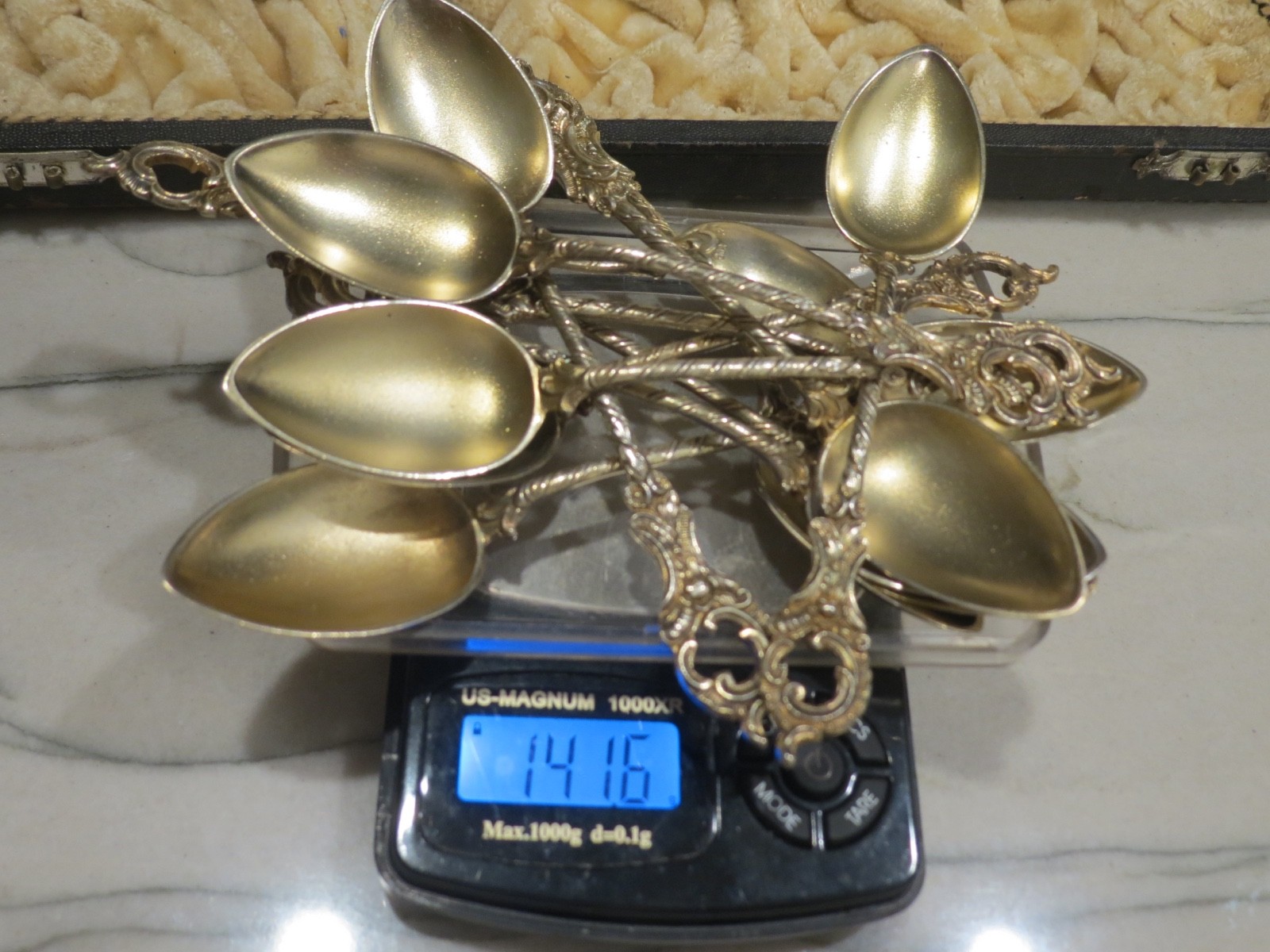 German Gilt 800 Silver 12 Demitasse Spoons Set no monograms