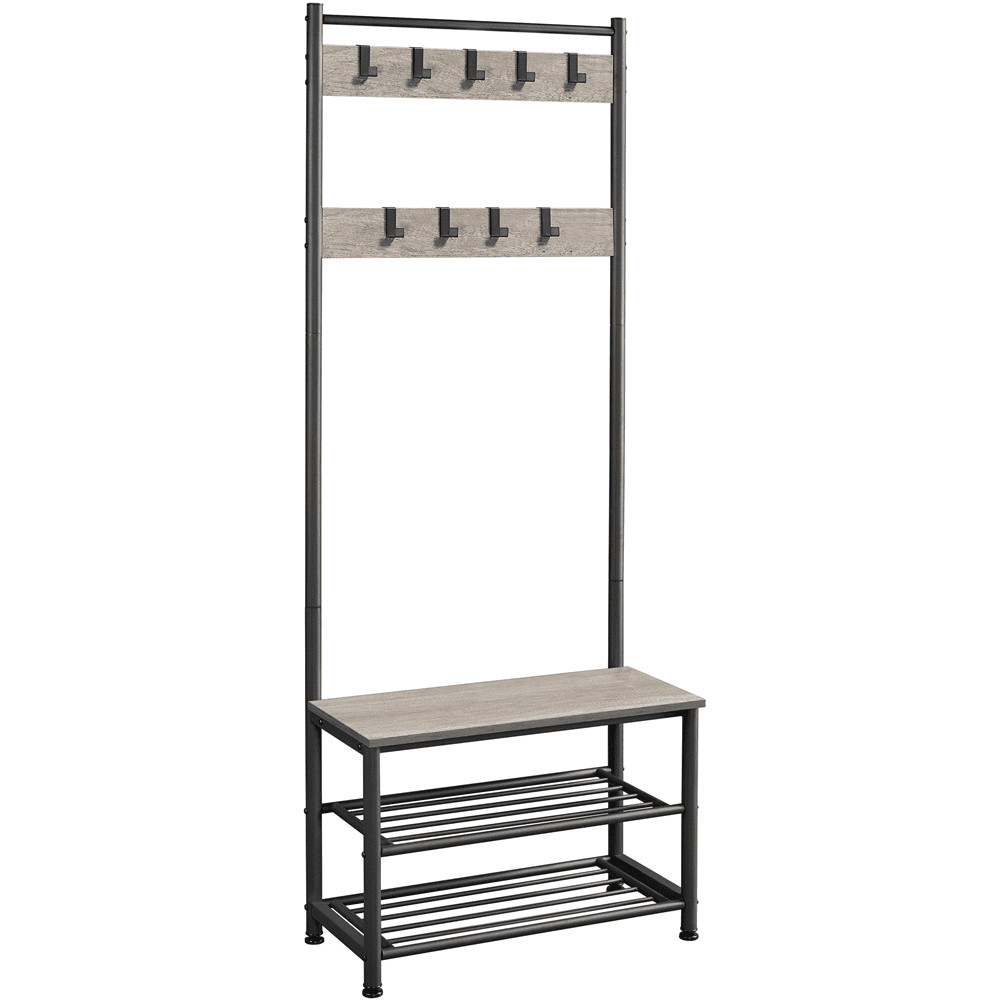 73" Metal Hall Tree W/ Shoe Storage Bench Rustic Gray