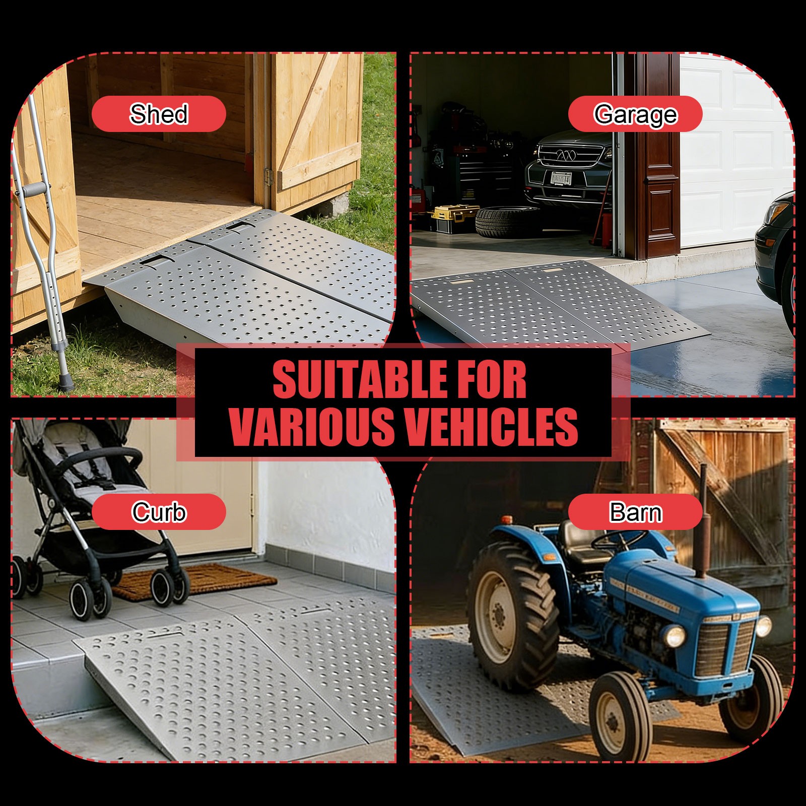 1500lb Shed Ramp Heavy-Duty Loading Ramps Curb Ramp for Lawn Mower Anti-Slip