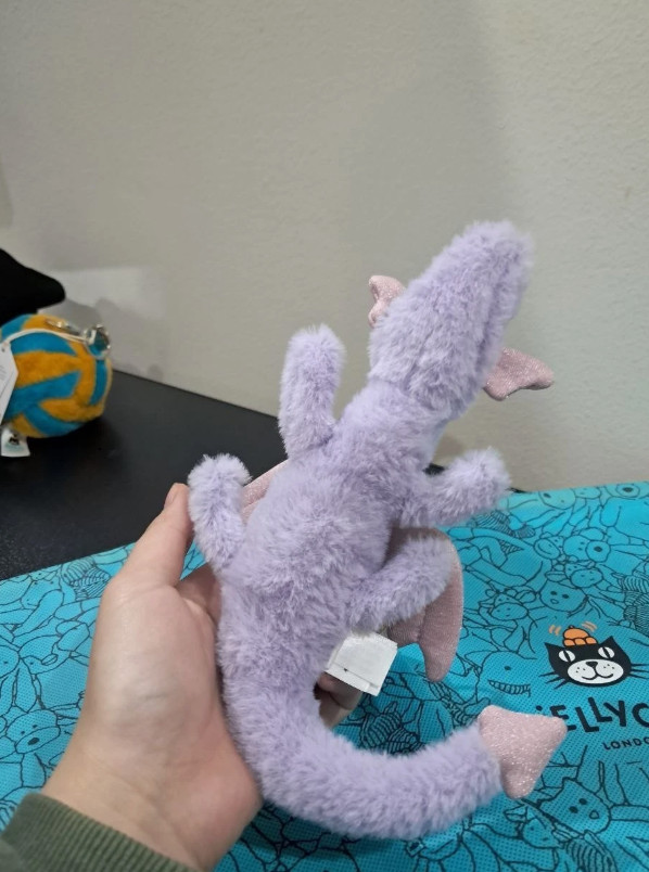 NWT Jellycat Purple Dragon Bag Charm Keychain Soft Plush Toy Gift With Dust Bag