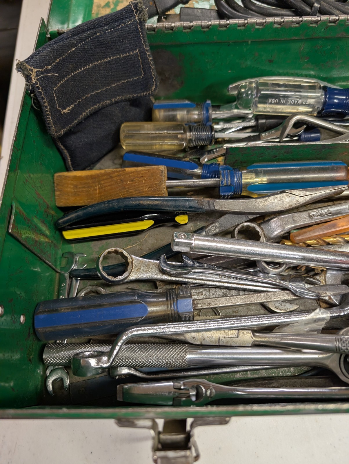 Vintage Metal Toolbox with 50+ assorted lot of tools