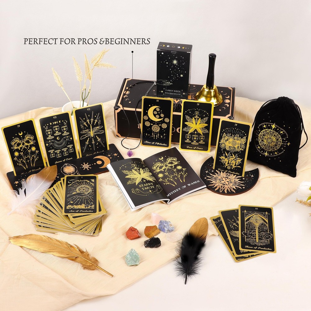 78 Tarot Cards with Guidebook - Deck Gift Set Medium, Black