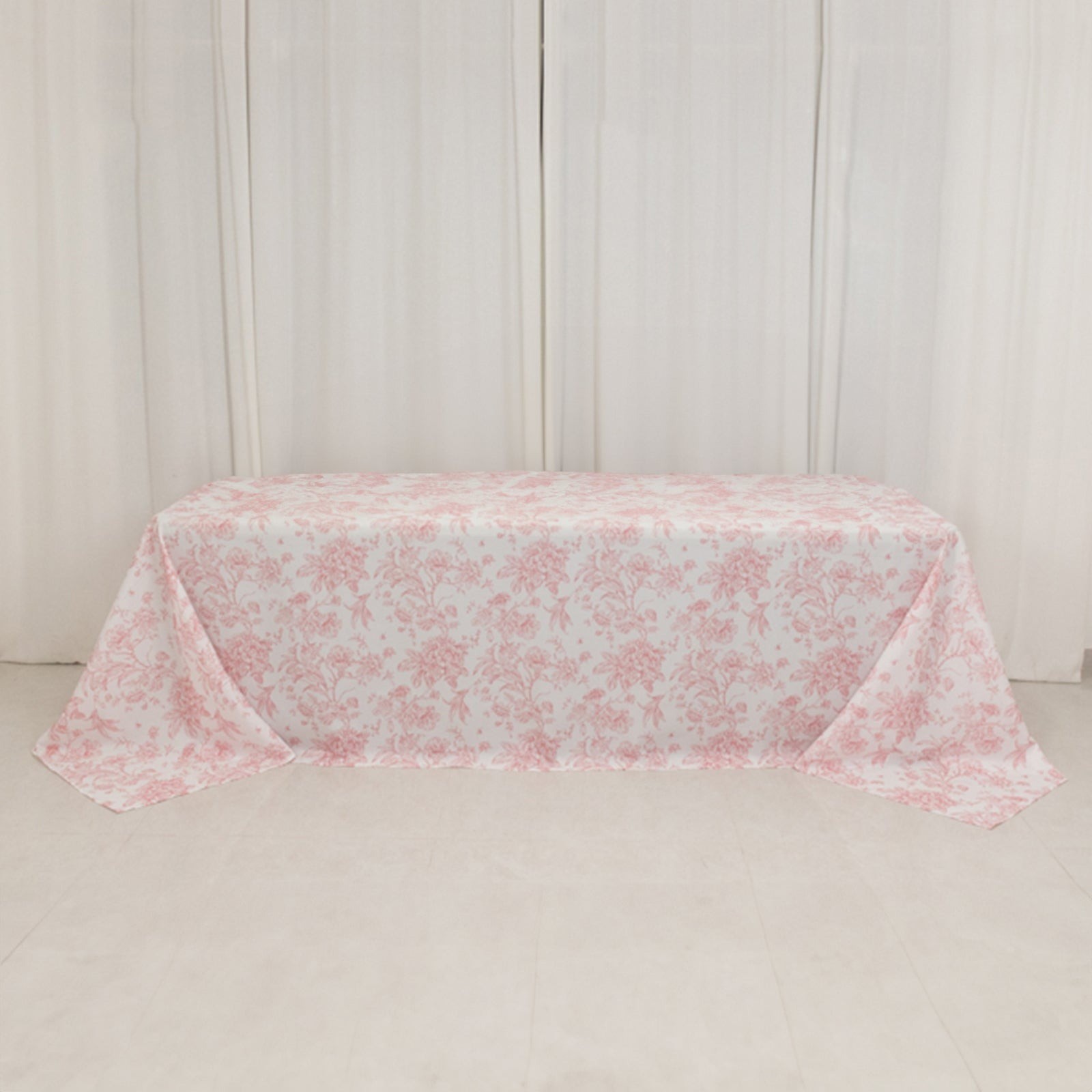 90" x 156" Pink French Toile Pattern Polyester Rectangular Tablecloth