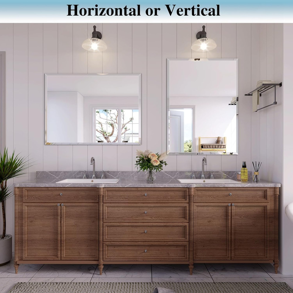 Beveled Frameless Bathroom Mirror 40"x32" - Modern Rectangle Design, Versatile U