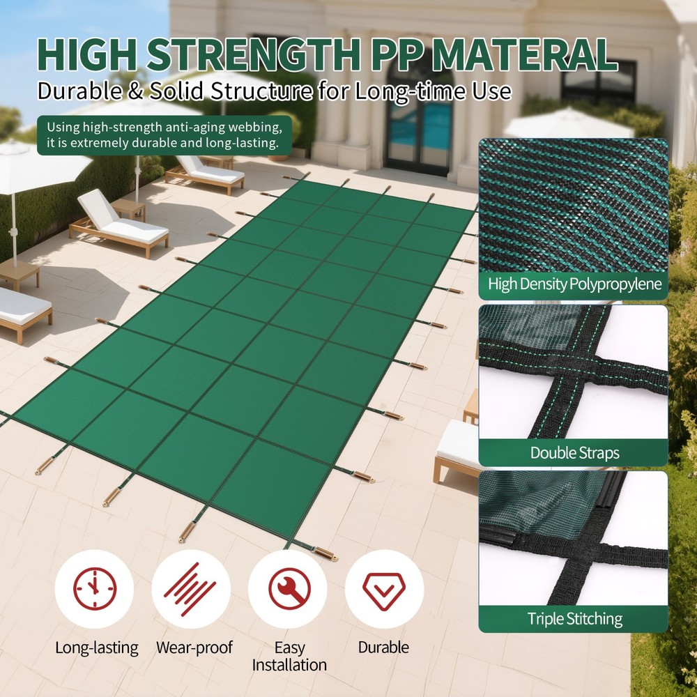 18x36ft Rectangular Pool Safety Cover, Inground/Underground, Hardware Included.
