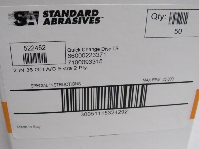 50 ) STANDARD ABRASIVES TS 522452 QUICK CHANGE, 2 INCH, A/O, 36 GRIT, 2 PLY DISC