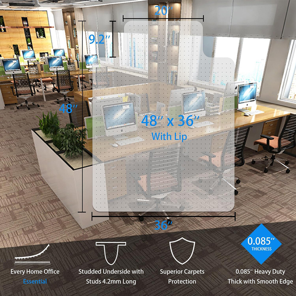 Office Chair Mat Computer Desk Chair Mat for Carpet Floor w/Extended Lip 36"x48"