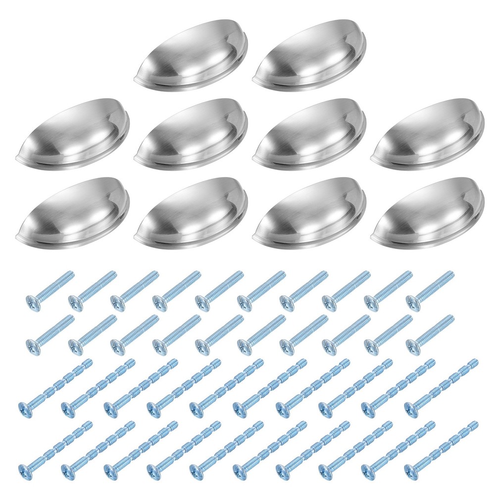 Drawer Pulls, 10Pcs 3" Zinc Alloy Flat Cabinet Cup Pull Shell Handle (Silver)