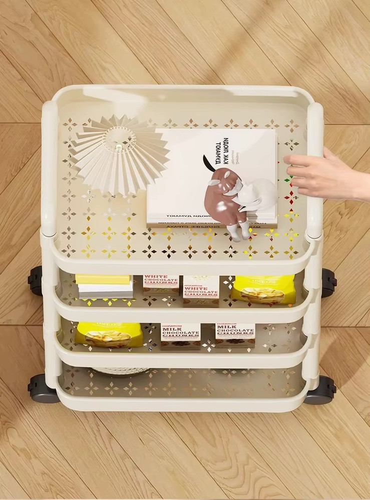 Trolley with Handlebar and Storage Rack, Floor-Standing, Multi-Layer Storage