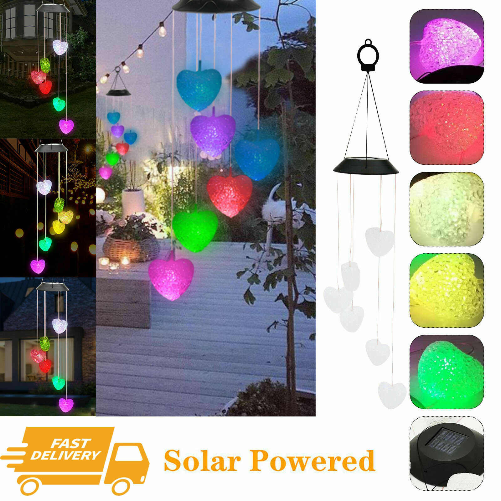Color-Changing Outdoor LED Solar Powered Wind Chime Lights Yard Garden Decor US