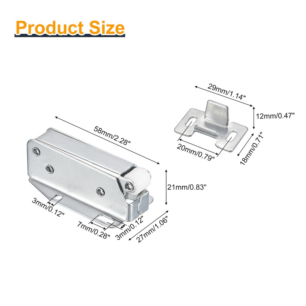 2 Set Automatic Spring Loaded Push to Open Door Catch Touch Lock 58mm Silver