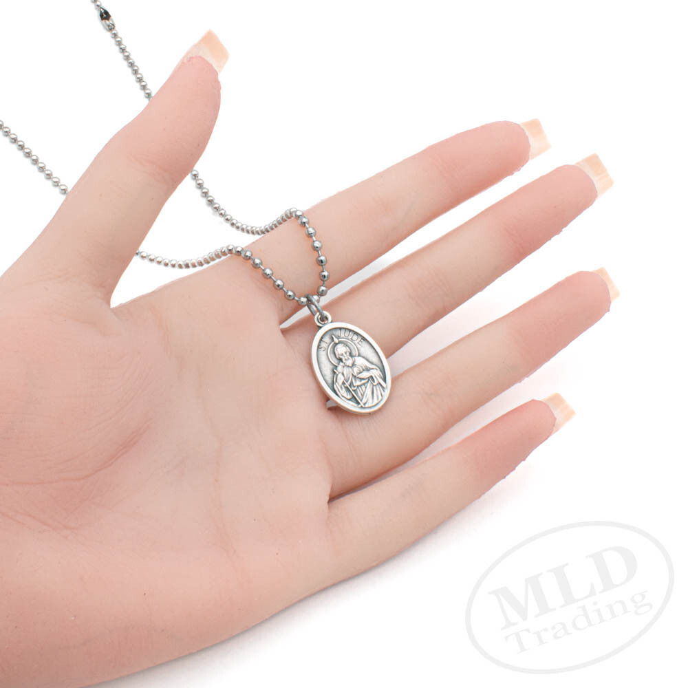 Saint St Jude Medal Pendant Necklace - Zinc Alloy, Made in Italy, 1" w 24" Chain