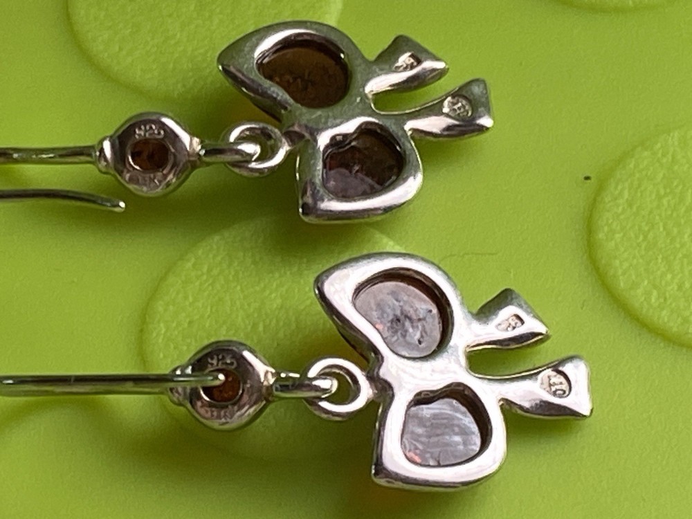 Серьги винтаж серебро, 925 проба, Камень Янтарь, Бантики