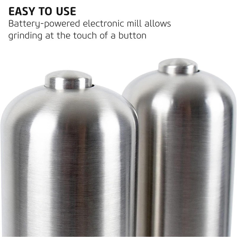 2PCS Electric Salt Pepper Grinder Mill Shakers Set Adjustable Stainless Steel