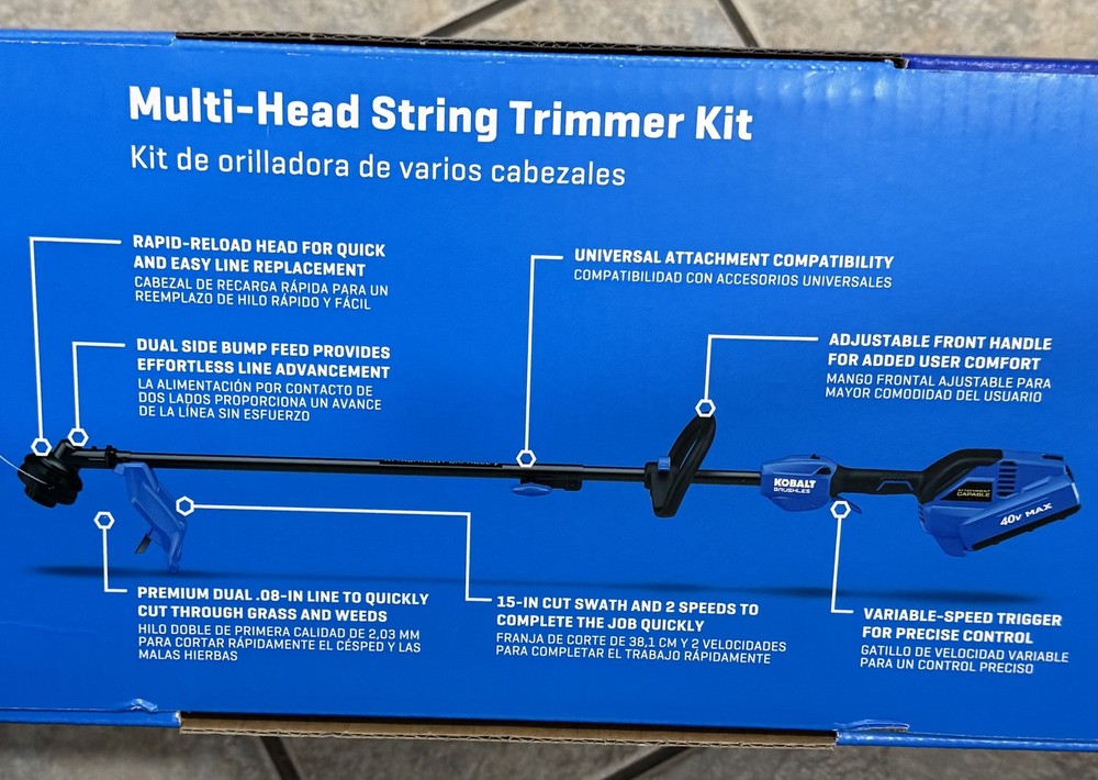 Kobalt 3809898 40V Max Brushless Multi-Head String Trimmer Kit 15-in Cutting