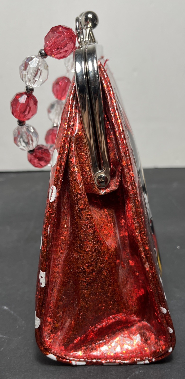 Walt Disney Parks Minnie Mouse Red Glitter Sparkle Coin Purse Bag W/ Kiss Lock