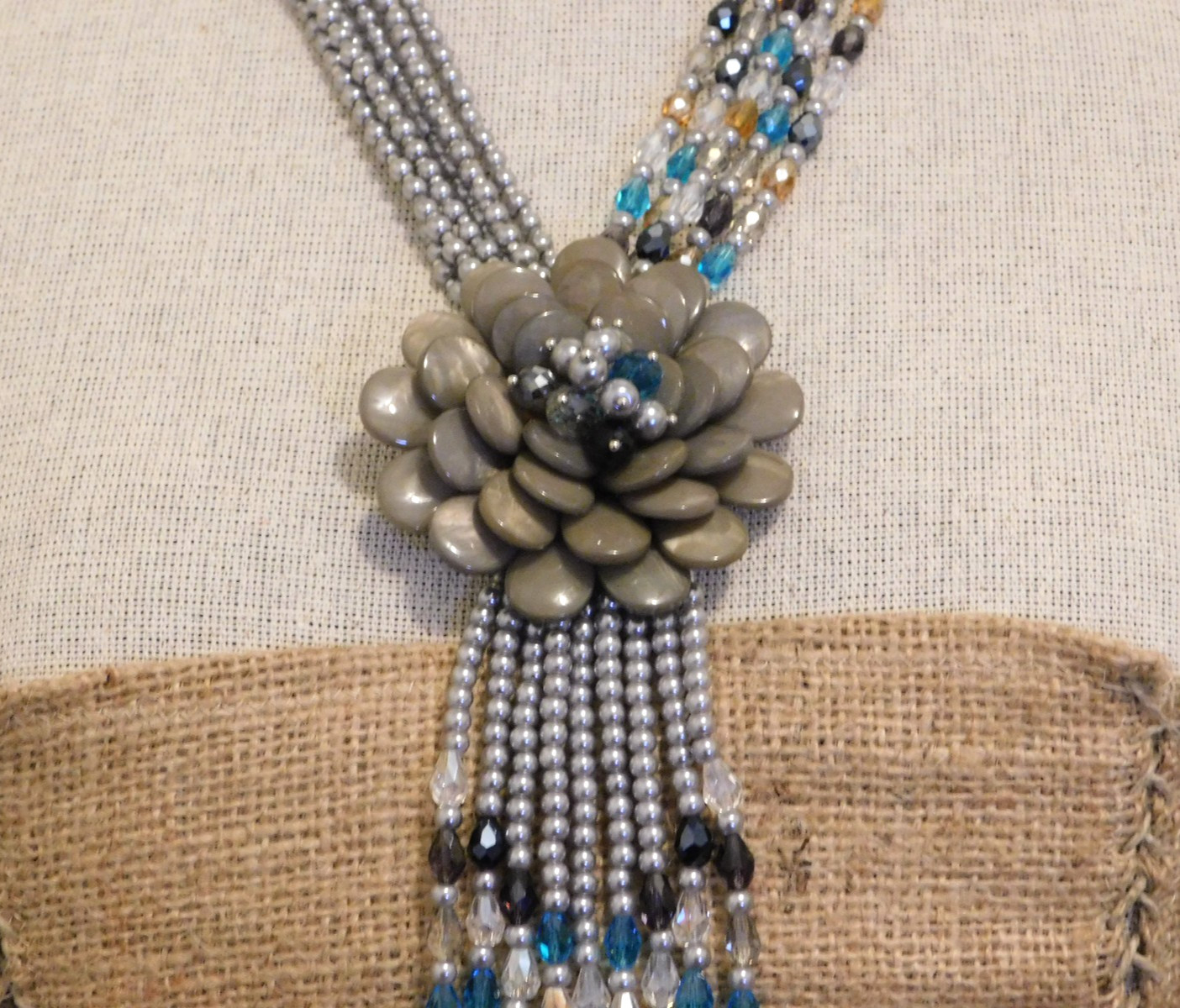 Vintage JOAN RIVERS Smoky Gray Starlet Floral Bead Statement Necklace