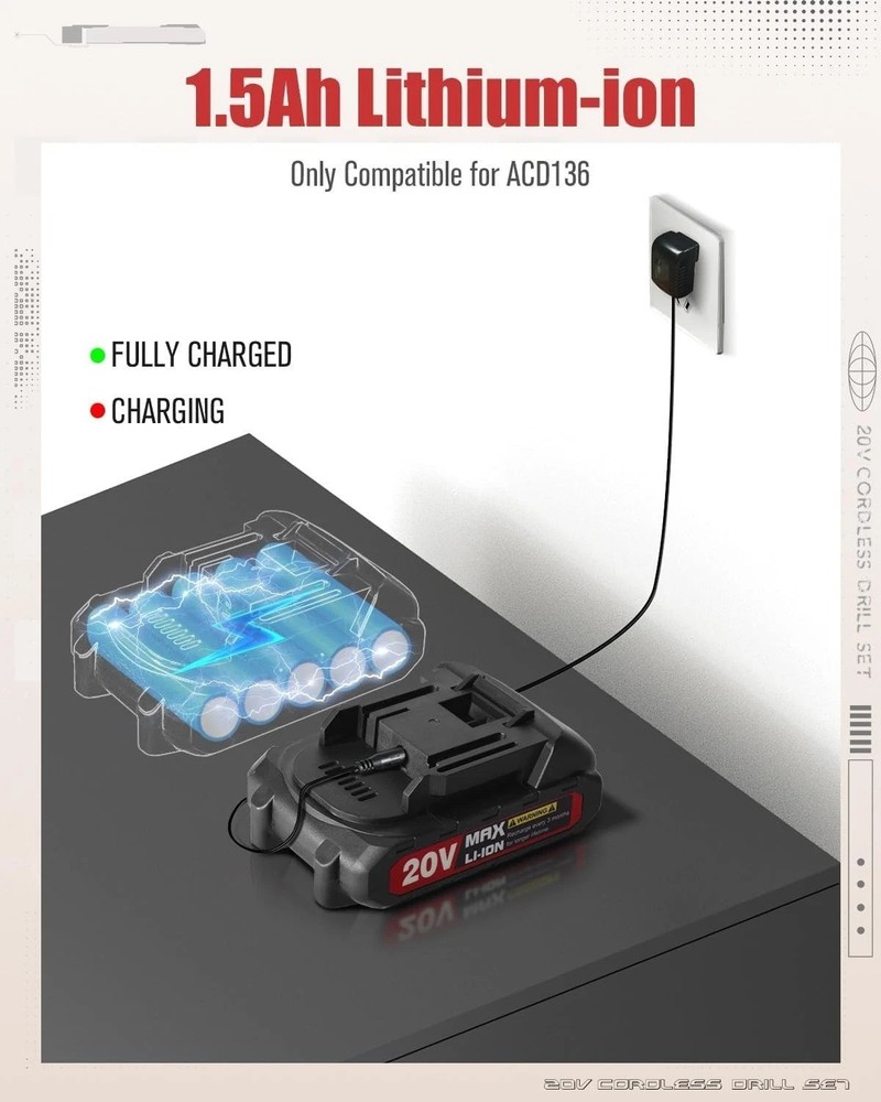 Lightweight 20V MAX Cordless Drill Set - 19 Torque Settings for All Projects