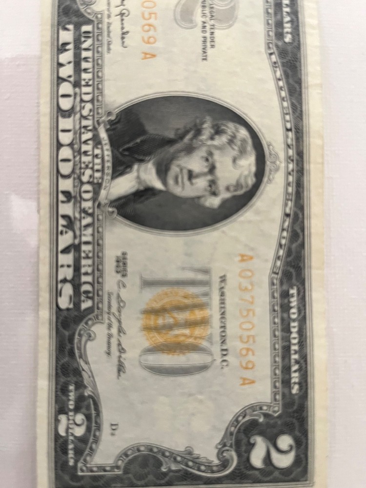 $2 Dollar Bill Yellow Seal