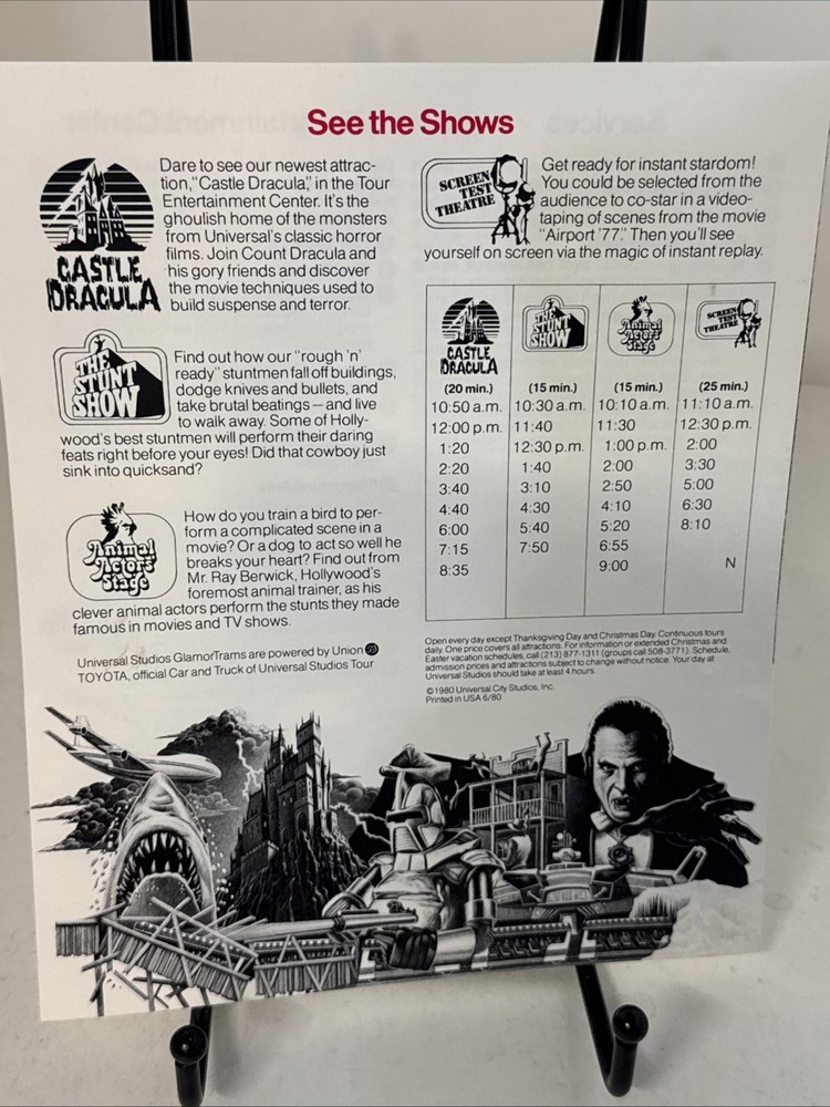 Universal Studios Hollywood Studio Show Guide 1980 With Universal Monsters