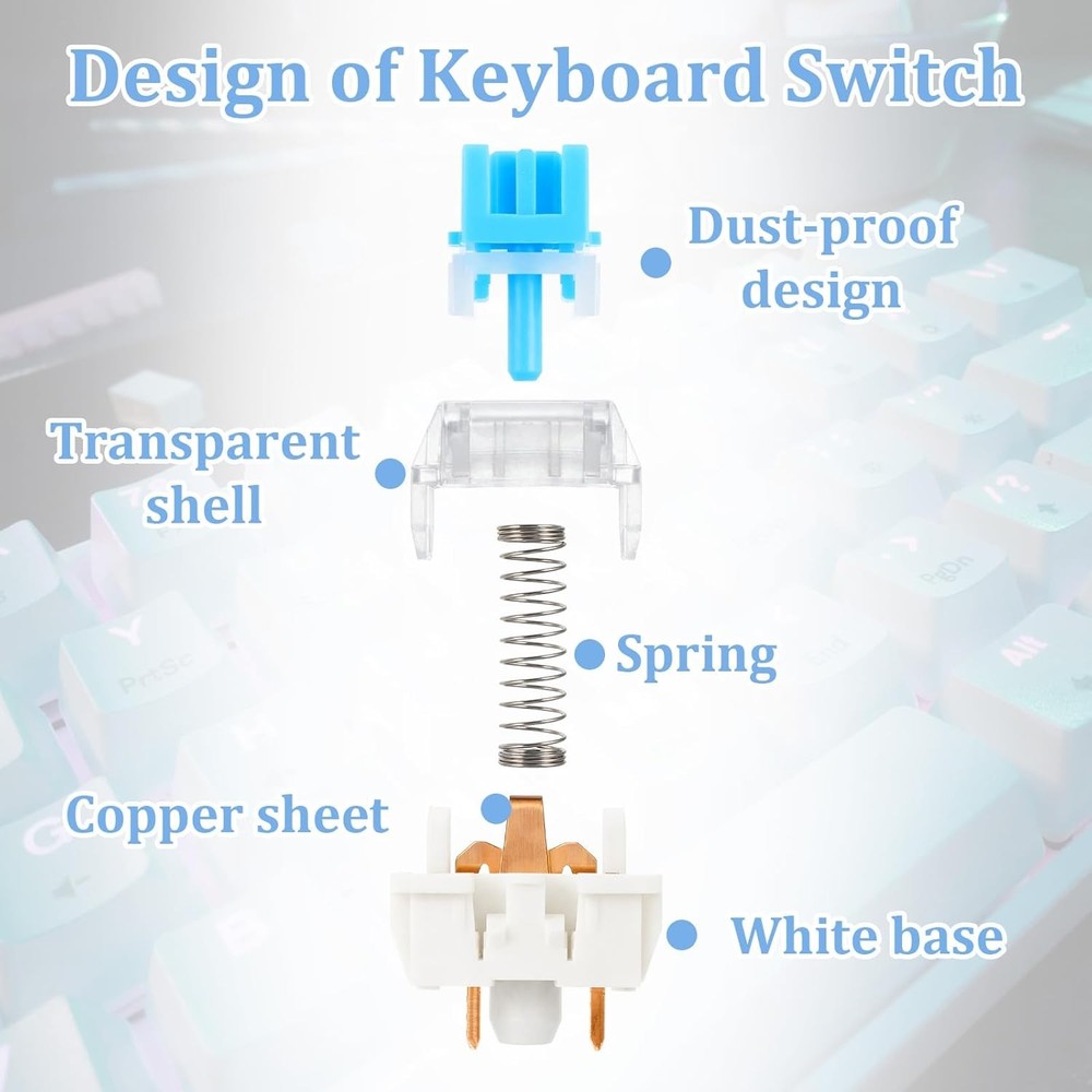 50 Pcs Keyboard Switches Replacement 3 PIN Blue Clicker w/ Puller Mechanical