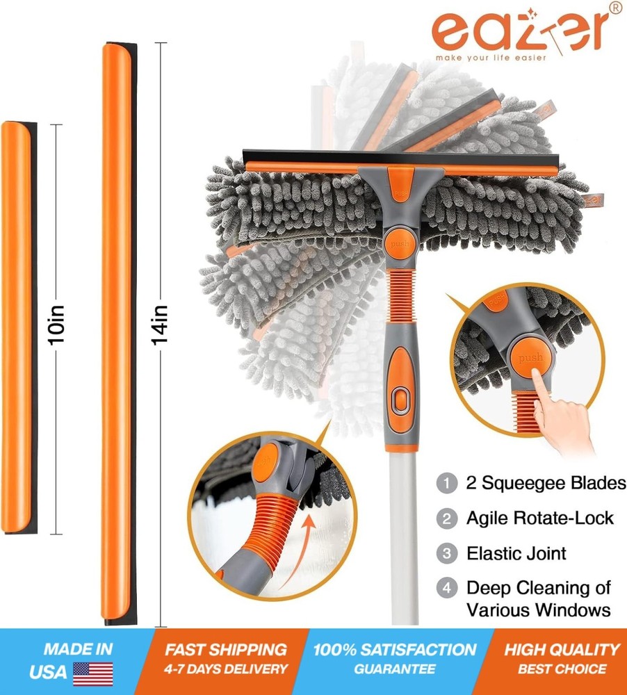 2-in-1 Rotatable Window Squeegee Cleaning Kit with 157cm Extension Pole