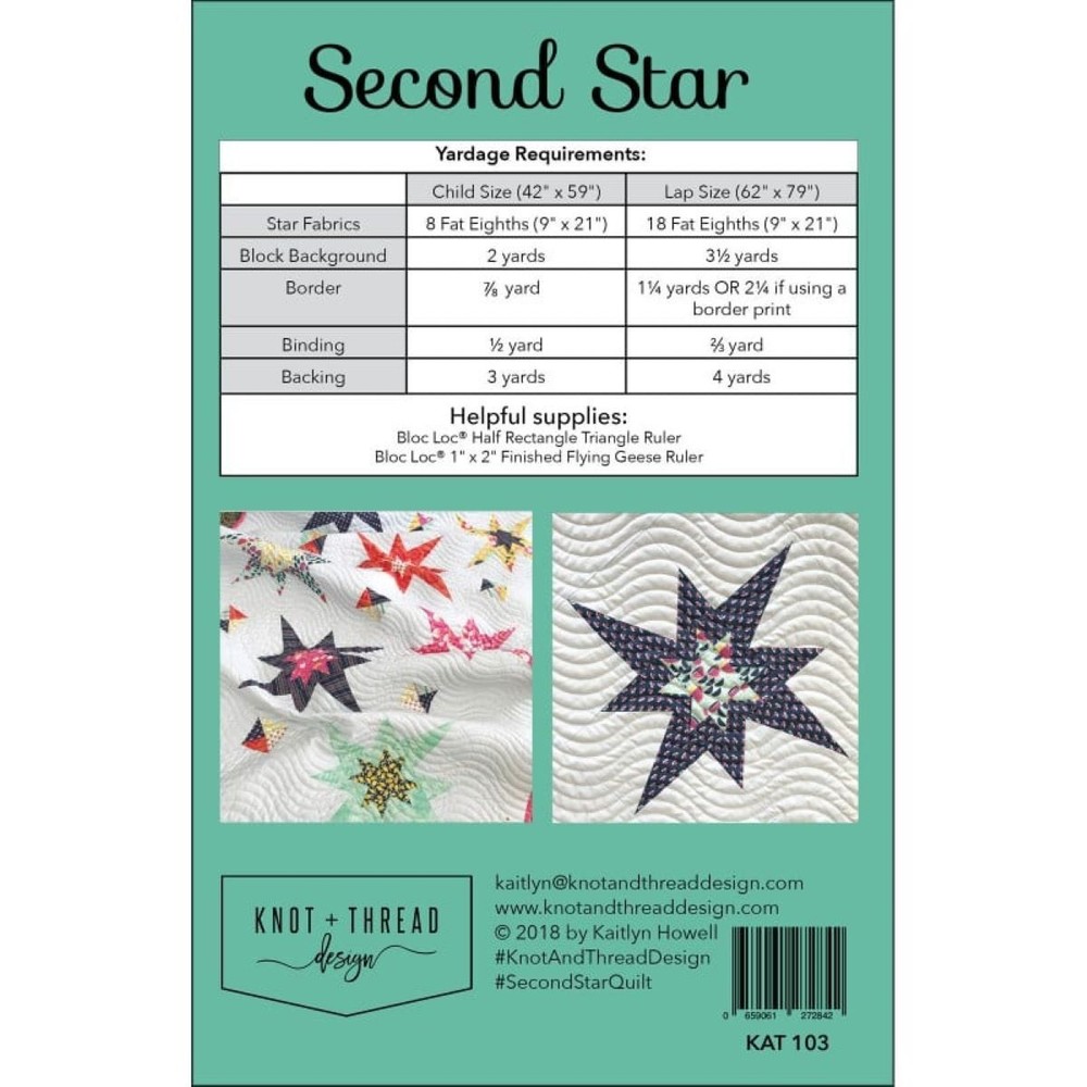 Second Star Quilt Pattern 2 Sizes by Knot and Tread Designs