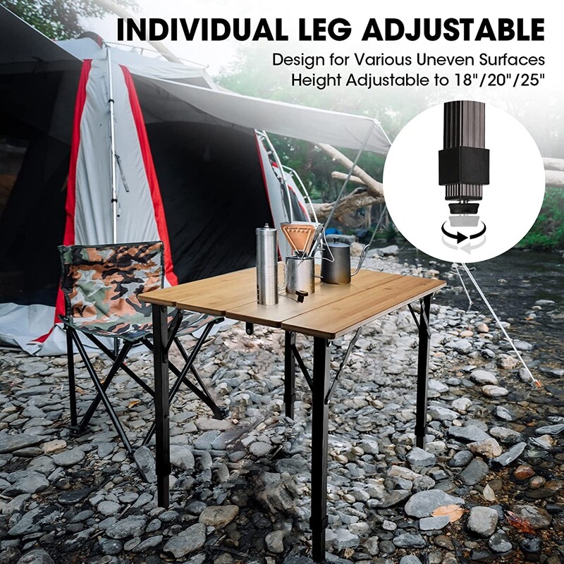 VILLEY Heavy Duty Load Bamboo Folding Table Portable Camping Table 176 lbs Table