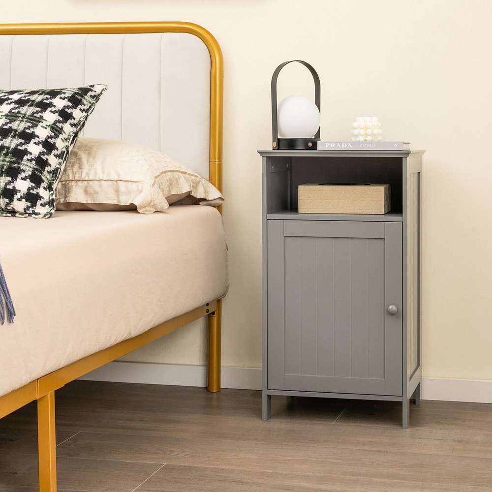 Bathroom Floor Storage Cabinet Side Table w/ Open Compartment & Adjustable Shelf