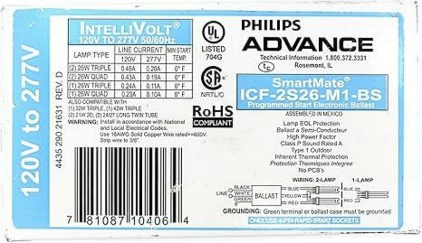 PHILIPS ADVANCE ICF2S 277 VOLT SMARTMATE