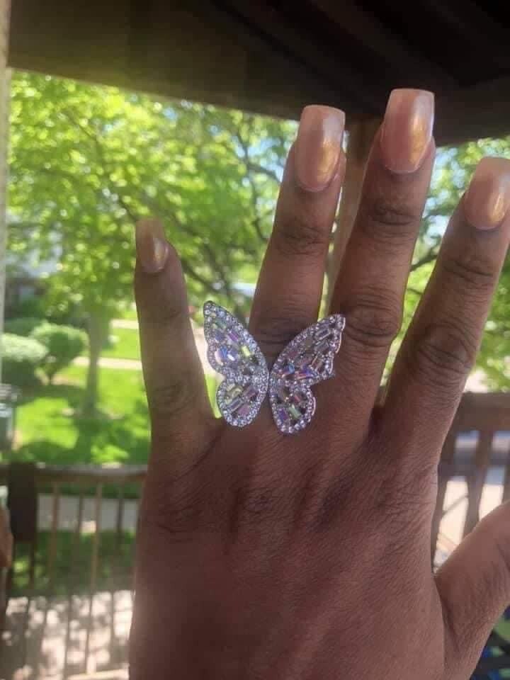 Butterfly adjustable ring with stones