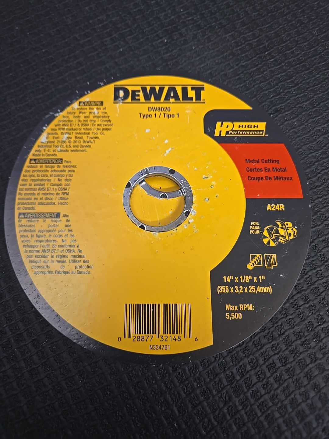 Dewalt DW 8020 14" X 1/8" X 1" METAL CUTTING ABRASIVE CUTOFF BLADE 10 Pack
