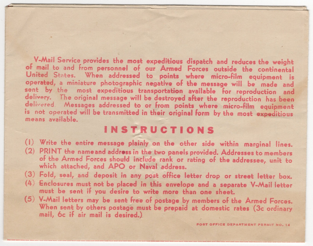 WWII - V Mail Envelope - EP1F