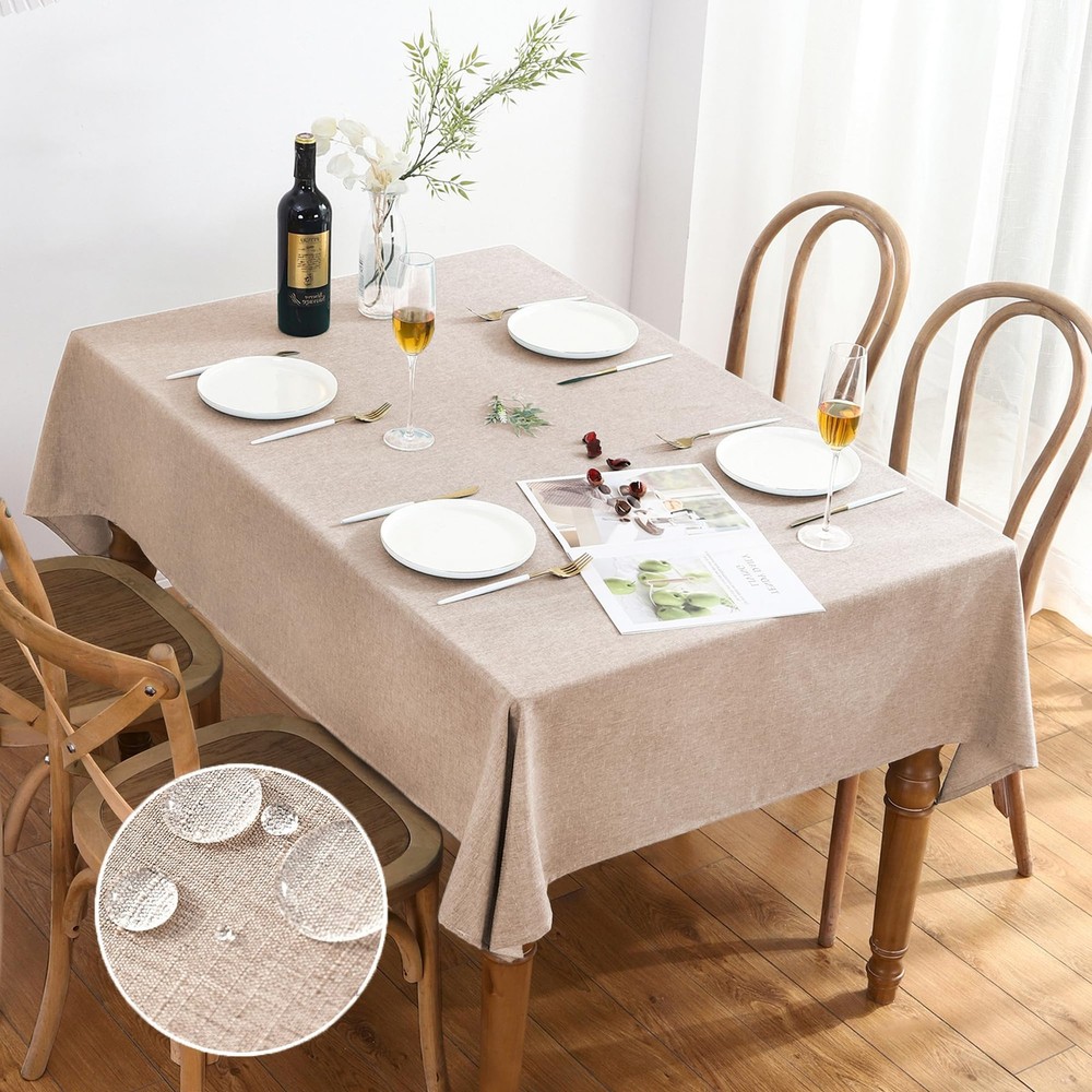Textured Linen Tablecloth Rectangle 52x70 Waterproof Spill-Proof Wipeable Table