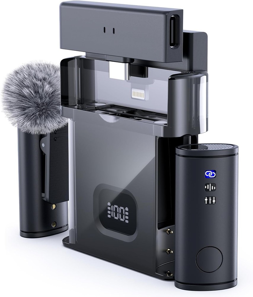 Wireless Lavalier Microphone for iPhone/Android/iPad (2 TX + 2 RX + Charging Cas