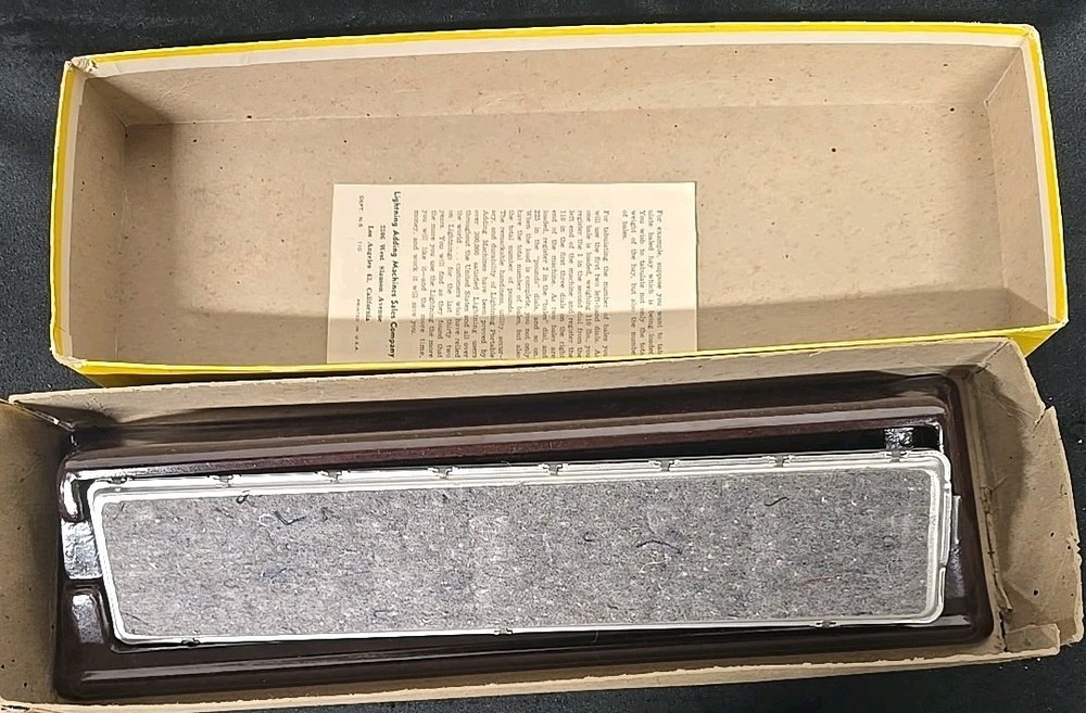 Vintage Lightning Portable Adding Machine. With Box, Tool, Machine And Stand