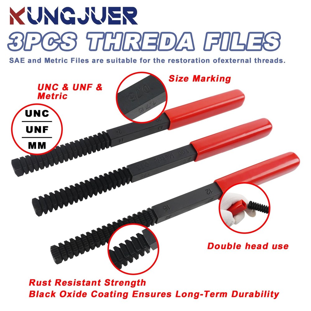 3Pcs Thread File Set, Thread Restorer File Set, Thread Restoring Chaser Files...
