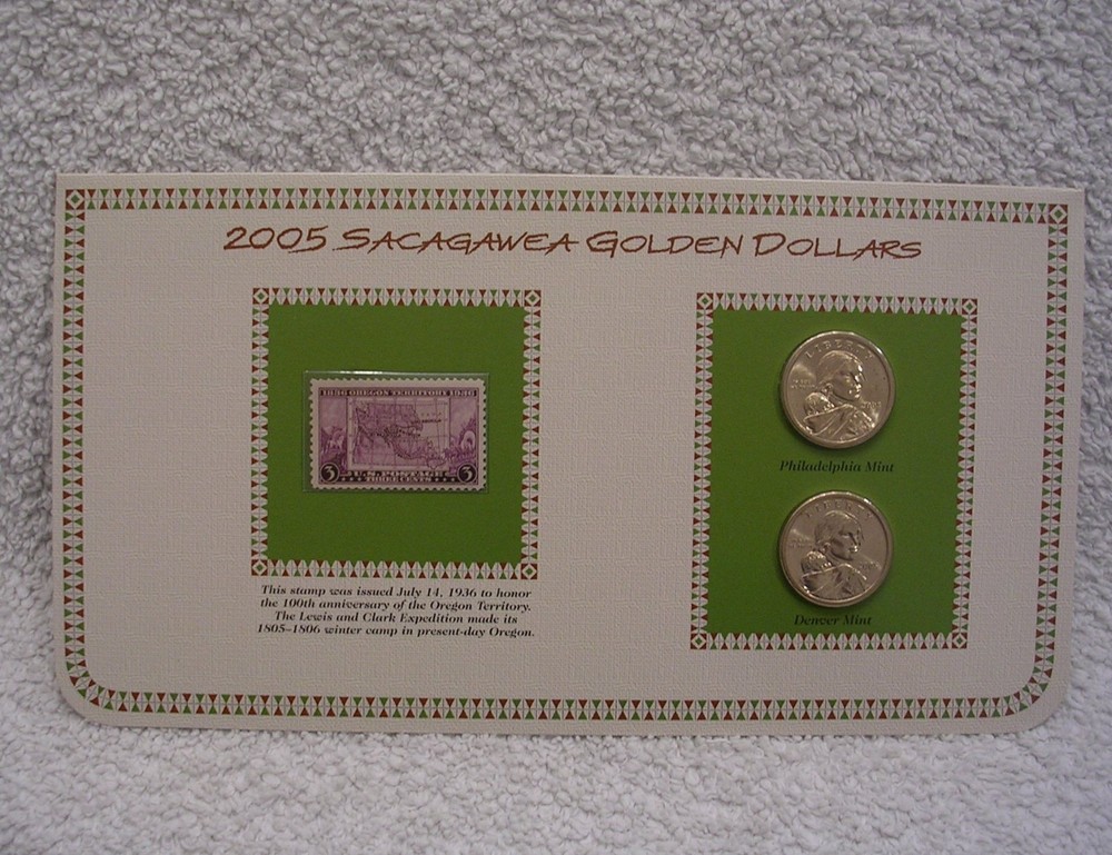 2005 Sacagawea Dollars Coin & Stamp Commemorative Panel - P & D Mints