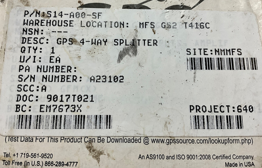 GPS Source 4-Way Splitter w/ Tiny Ports, S14-A00-SF