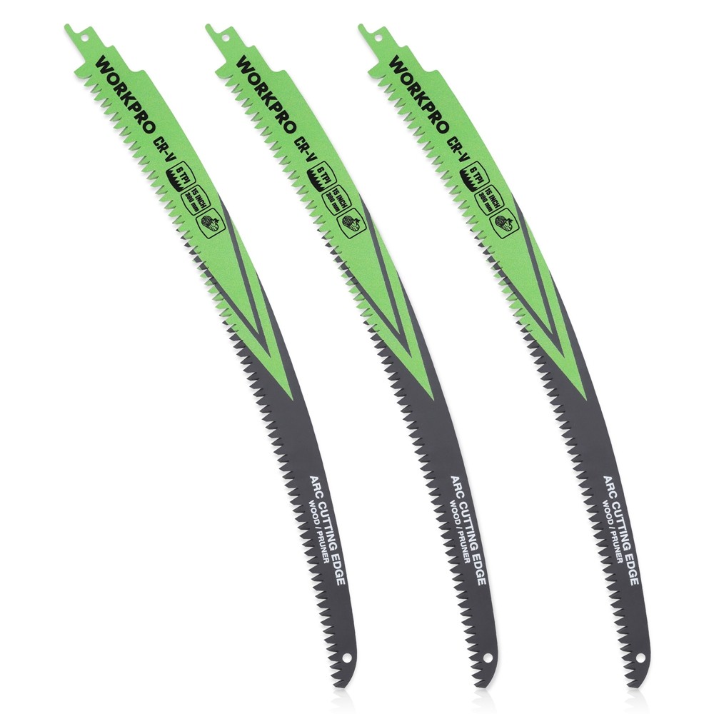 WORKPRO 3PCS Arc Cutting Edge 15" Wood Pruning Reciprocating Saw Blades Set 6TPI