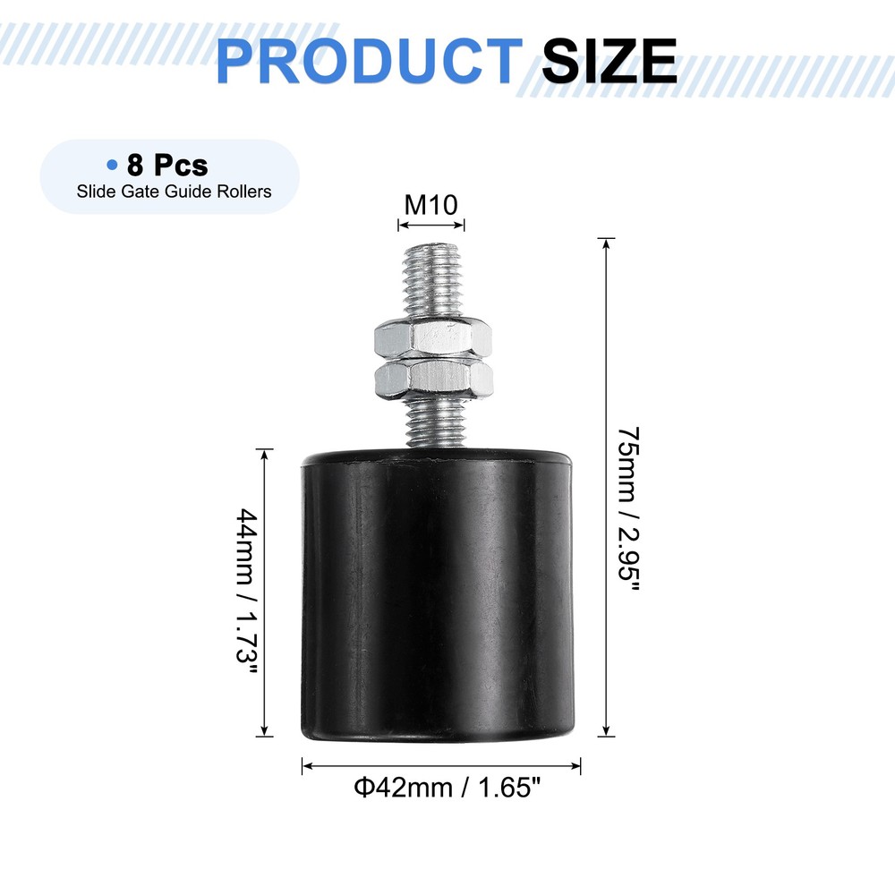 8Pcs Slide Gate Guide Roller 1.7" Nylon Sliding Gate Support Assembly Black