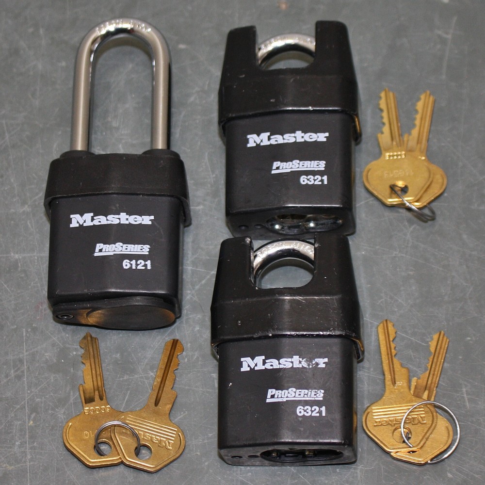 (3) Master Lock Pro Series Padlocks (2) 6321 & (1) 6121, Keyed Different