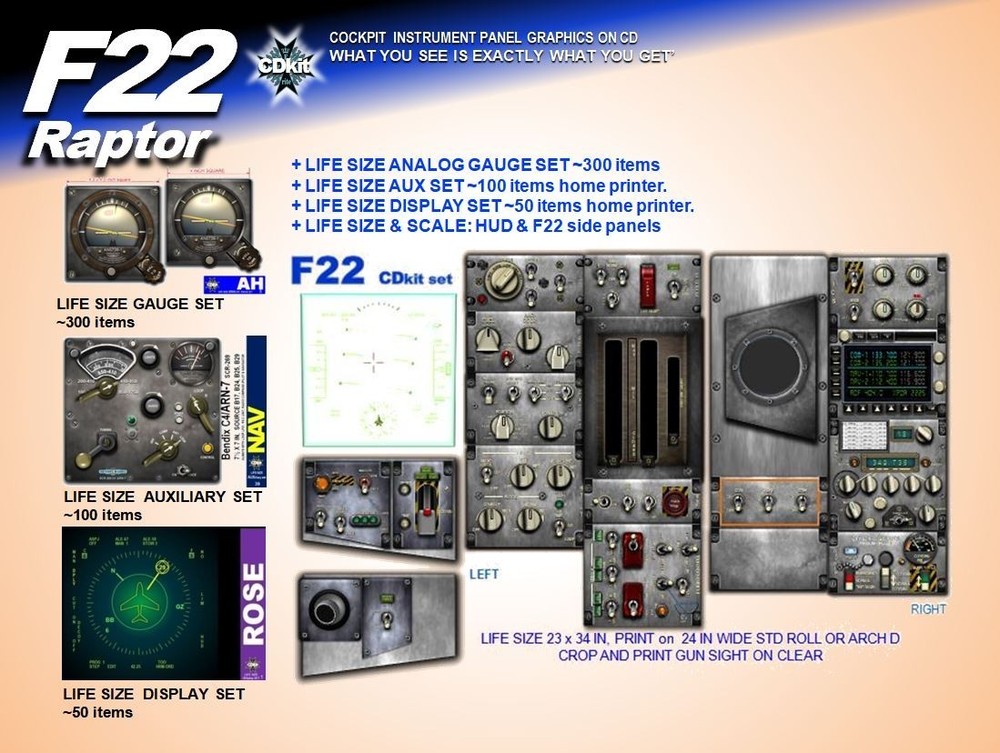 F22 RAPTOR COCKPIT instrument panel CDkit