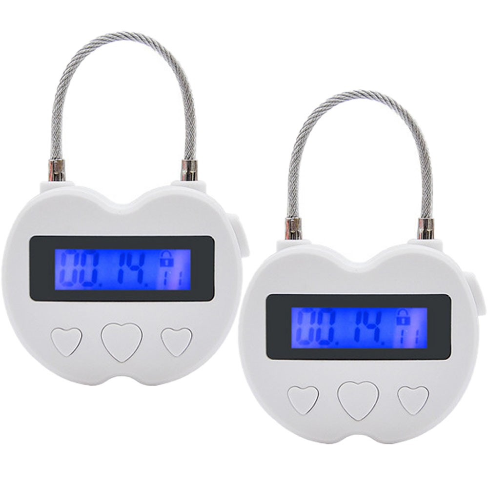 2x White USB Rechargeable Smart Time Lock LCD Display Temporary Timers Padlock