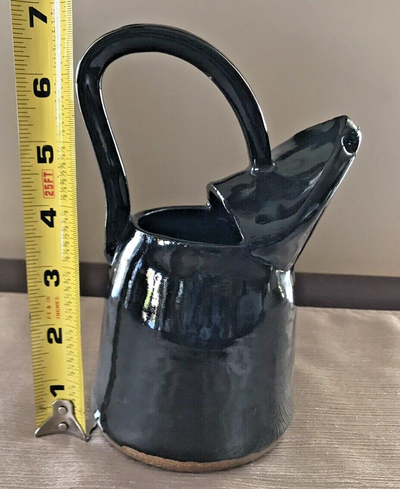 Handcrafted Studio Pottery Small Black Pitcher Unique Spout 6.75"