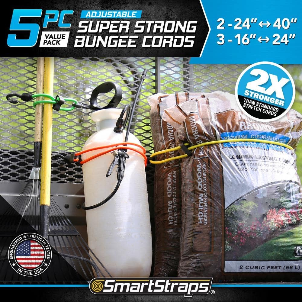 Extra Strong Adjustable Bungee Cords with Hooks 5 Pack Heavy Duty Tie Down Strap