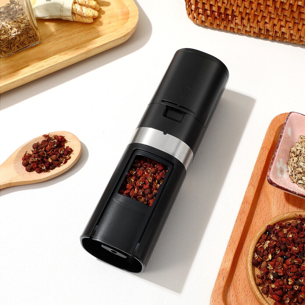 2 Pack Electric Automatic Gravity Salt and Pepper Grinder Spice Mill Adjustable