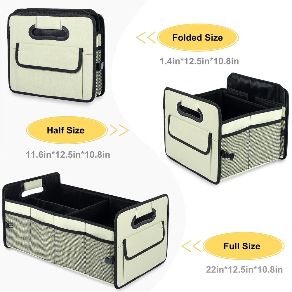 Car Trunk Organizer Collapsible Multi Compartment Box Adjustable Light Green